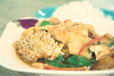 Close-up of meal served in plate