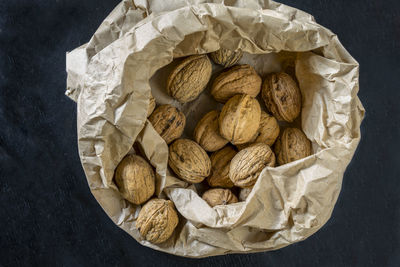 High angle view of coffee beans against black background