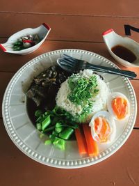 High angle view of meal served in plate