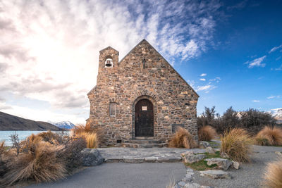 The church of good shepherd in late winter . lake tekapo, canterbury, new zealand south island.