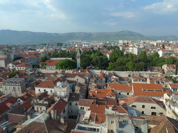 High angle view of townscape against sky