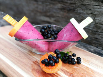 High angle view of fruits on table