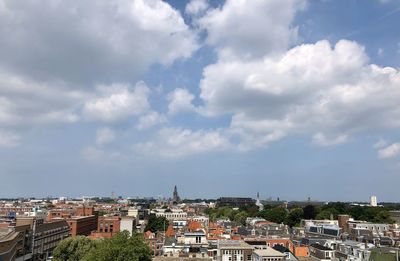 High angle shot of townscape against sky