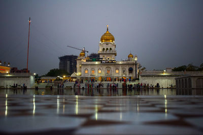 View of illuminated building against clear sky