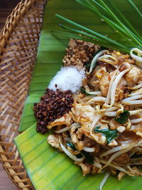High angle view of meal served on table