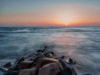 Sunrise over the red sea in the south sinai, egypt, in long exposure
