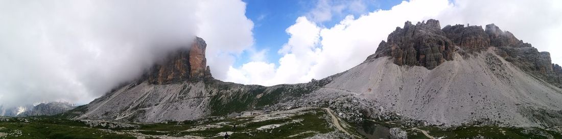 Low angle view of rock formations against sky