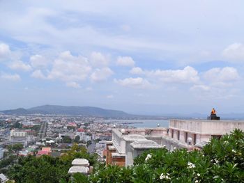 High angle shot of townscape against sky