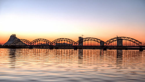 Bridge over river against sky during sunset