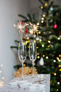 Illuminated christmas decoration on table