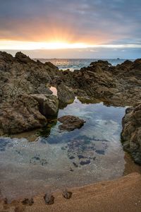 Scenic view of sea against sky at sunset