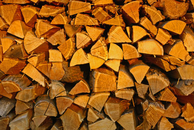 Full frame shot of logs in forest