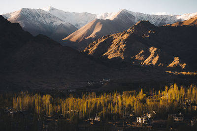 Scenic view of lake and mountains during winter