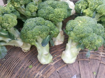 Directly above shot of broccoli in basket for sale