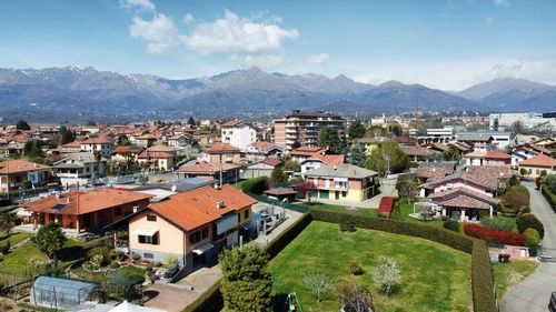 High angle view of townscape against sky