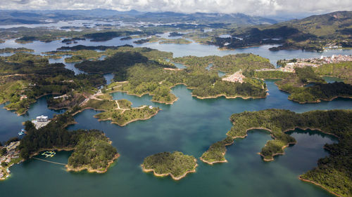 Aerial view of guatapé lake from antioquia - colombia