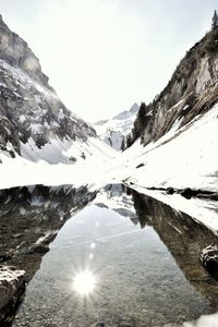 Scenic view of snowcapped mountains and lake against sky