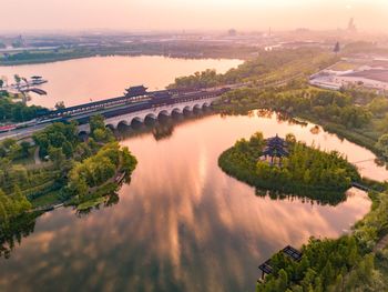 High angle view of bridge over river against sky