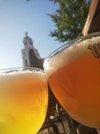 Close-up of beer glass on table