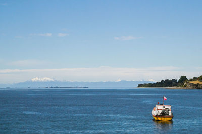 Boat sailing in sea against sky