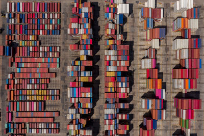Aerial view of containers at dock