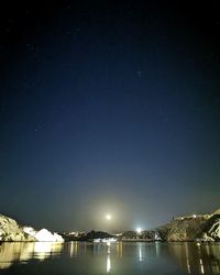 Scenic view of lake against sky at night