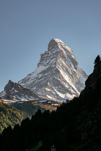The mighty and beautiful matterhorn peak, the famous and iconic swiss mountain in the alps, zermatt