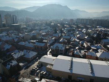 High angle view of townscape against sky