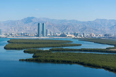 Scenic view of bay against sky