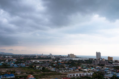 High angle shot of townscape against sky