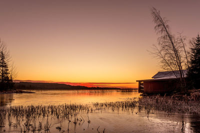 Scenic view of calm sea at sunset