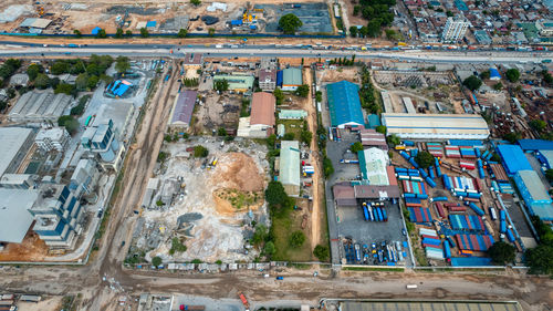 High angle view of buildings in city