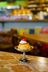 Close-up of dessert on table