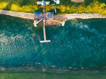 High angle view of swimming pool by sea