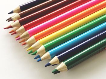 High angle view of colored pencils