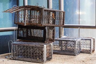 Close-up of empty chairs on table