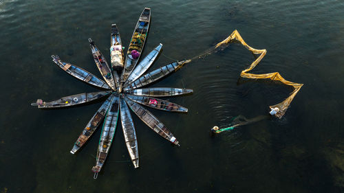 High angle view of boat in lake