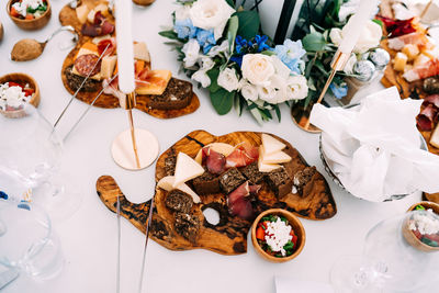 High angle view of food on table