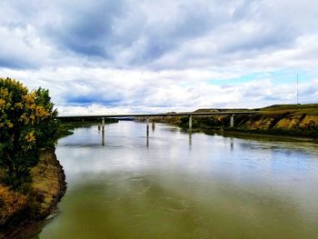 Bridge over river against sky