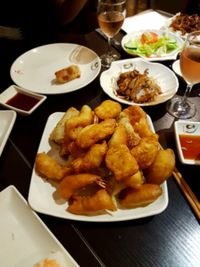 Close-up of served food on table