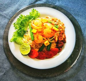 High angle view of food served in plate