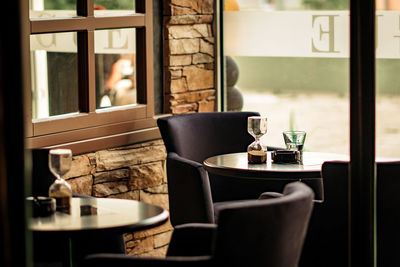 Hourglass on table at restaurant