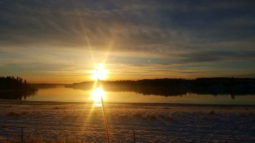 Scenic view of lake against sky during sunset