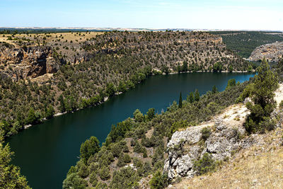 High angle view of lake against sky