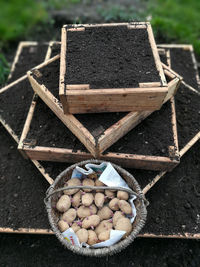 High angle view of chocolate in box