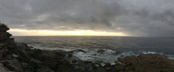 Scenic view of sea against dramatic sky