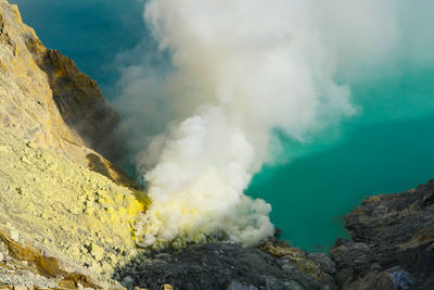 Smoke emitting from volcanic mountain