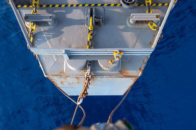 High angle view of ship sailing in sea