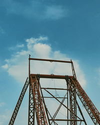 Low angle view of crane against sky