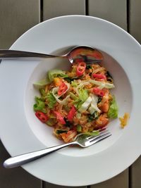 Directly above shot of salad served in plate